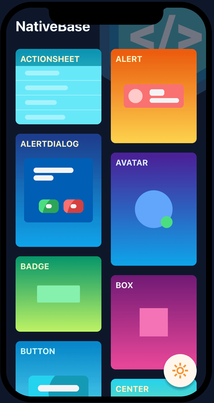 NativeBase Kitchen Sink app preview